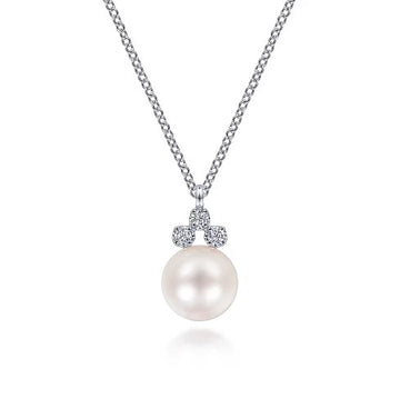 14K White Gold Pearl & Diamond Pendant, 0.07 Carat TW